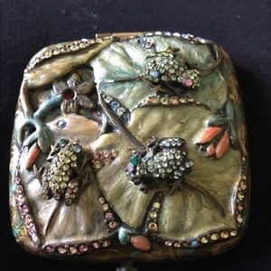 Jay Strongwater Frog and Floral Mirror Compact